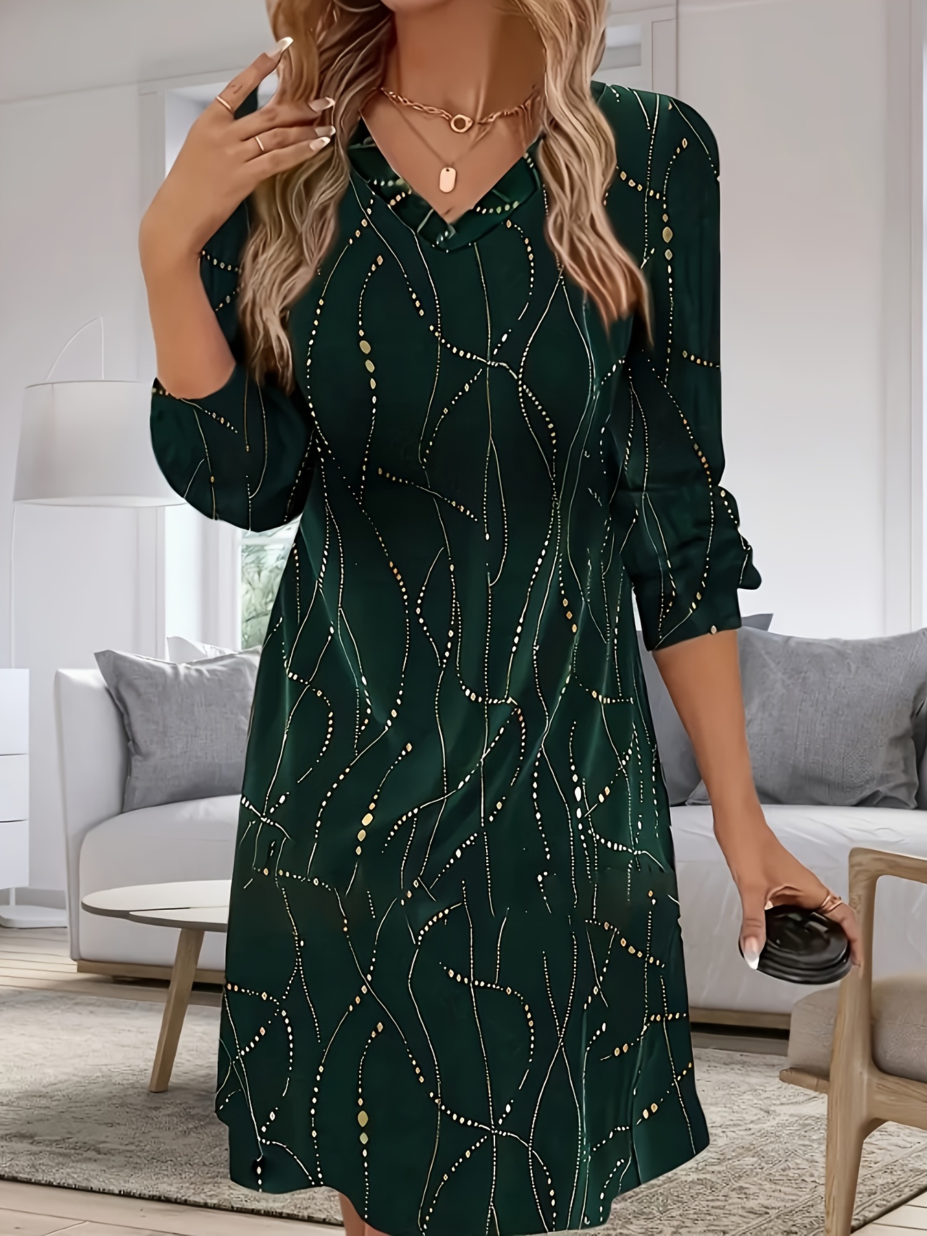 Winter Clothing For Plus Size Women - plus Size Velvet Golden Print Dress