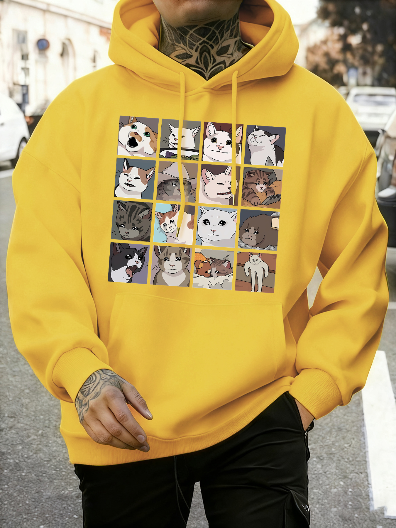 Winter Clothing Meme - Meme Cats 2.0 Printed Men Sweatshirt