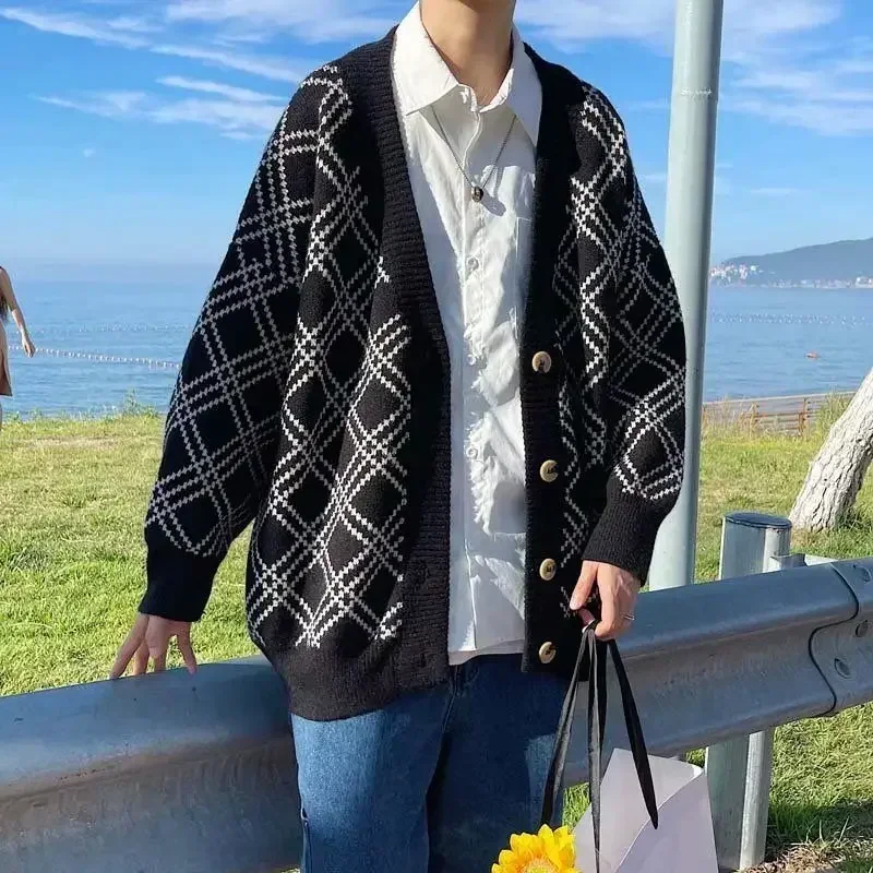 Men's Clothing Plaid Knit Swea – Winter Clothing Meme Bewertung und Preis